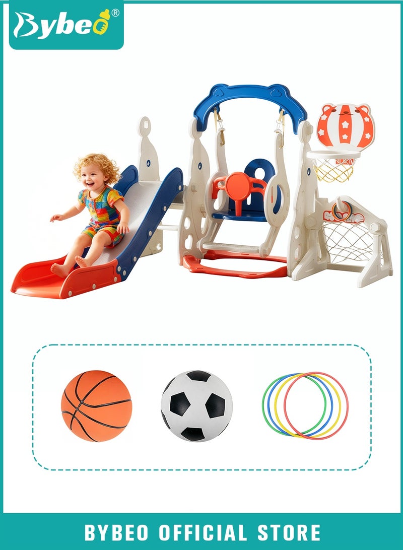 Bybeo 5 In 1 Toddler Slide and Swing Set, Kids Playground with Swing Slide Climber and Basketball Hoop, Baby Slide Playset for Boys and Girls Children Indoor and Outdoor - Image 1